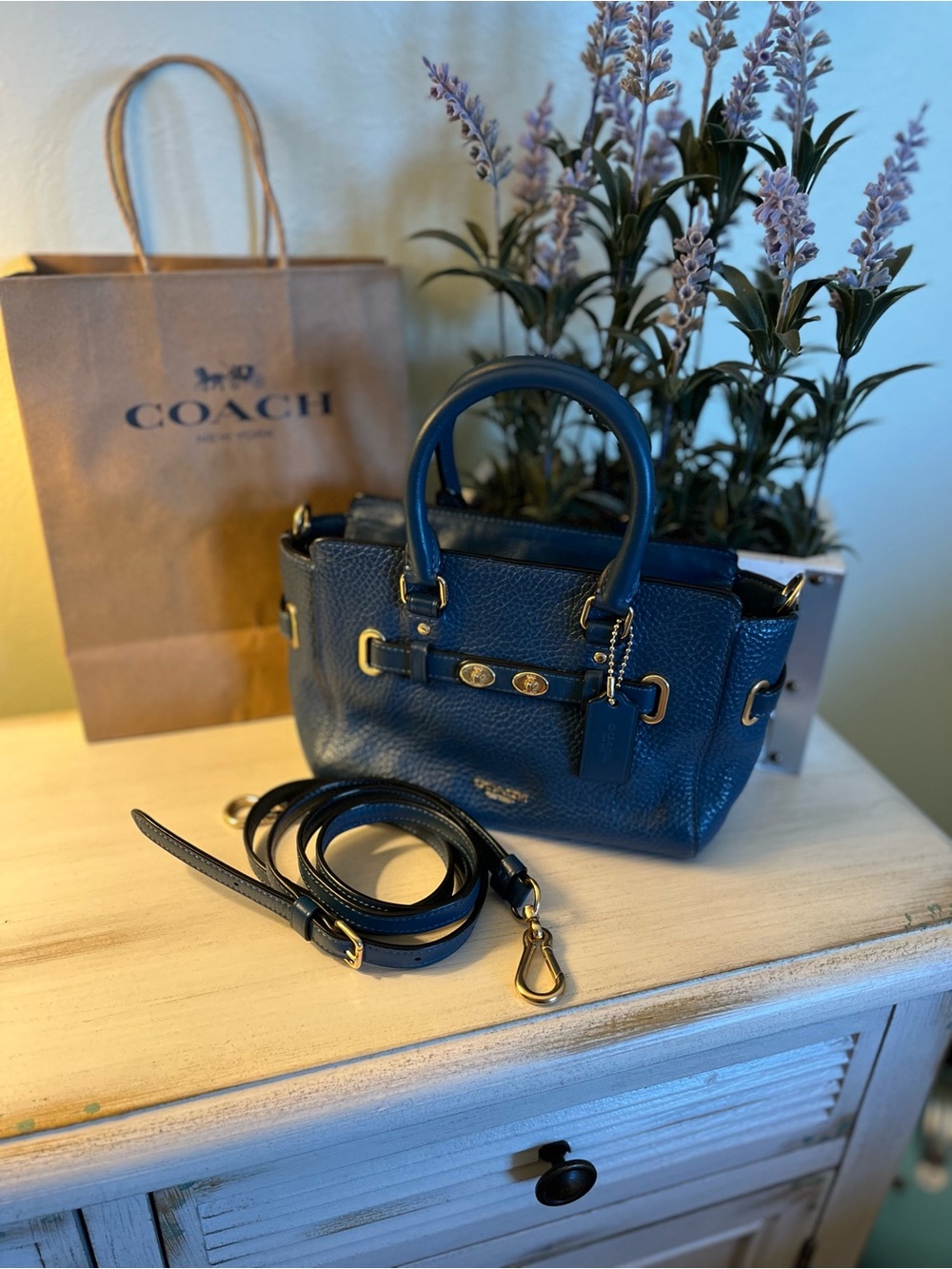 Coach Mini Blake Carryall in Ink Blue Bubble Leather Excellent Condition